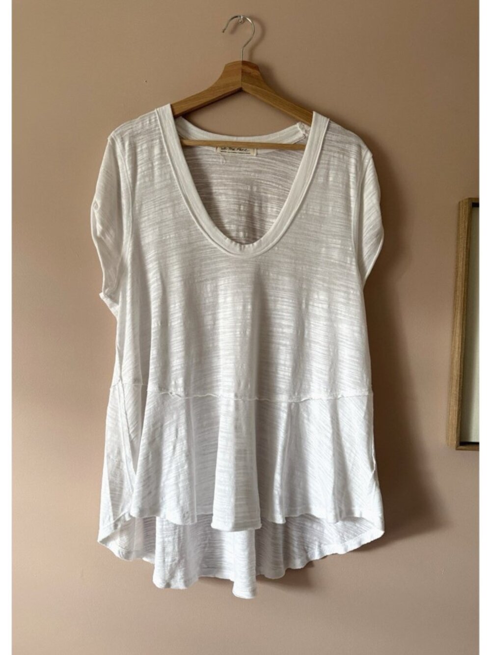 FP We The Free White Scoop Neck Short Sleeve Tiered Top Flowy Lightweight Relax